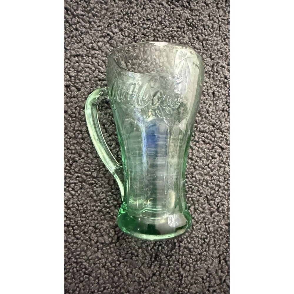 Vintage Green Coca Cola Glass With Handle Mug 12 oz 6.5" Tall